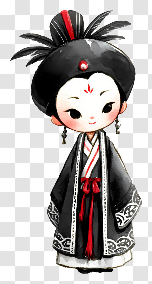 Doll Ink Painting - Person In Traditional Outfit Transparent PNG