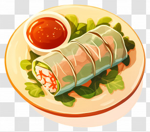 Spring Rolls On A Plate - Fresh Spring Rolls With Dipping Sauce Transparent PNG