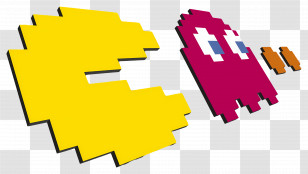 Pac Man - Yellow Pac-Man Chasing Ghost In Retro Game Transparent PNG