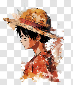 One Piece Luffy - Watercolor Art Of A Straw Hat Character Transparent PNG