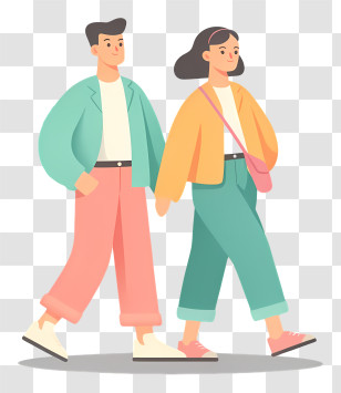 Cute Walking Couple Flat Illustration Transparent PNG