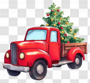 Christmas Tree - Red Truck Carrying Decorated Christmas Tree Transparent PNG