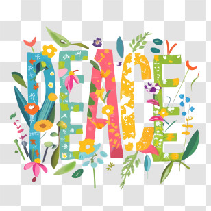Peace - Colorful Peace Word With Flowers Transparent PNG