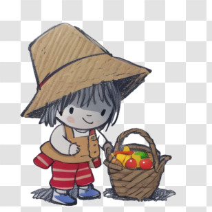 Cartoon - Child With Basket Of Fruits Transparent PNG