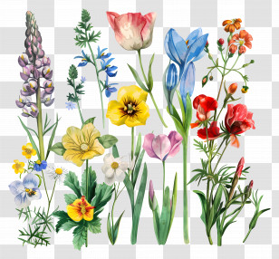 Spring Flowers - Beautiful Watercolor Wildflowers Collection Transparent PNG
