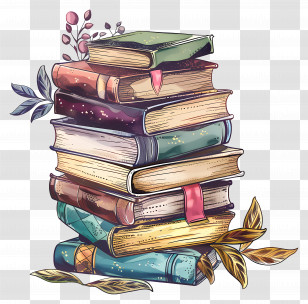 Stack Of Books - Pile Of Vintage Books With Leaves Transparent PNG