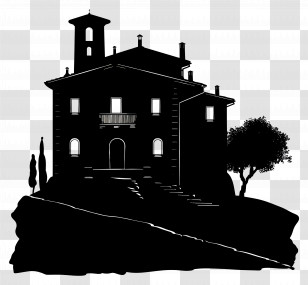 Building Silhouette - Villa Silhouette Illustration On A Hill Transparent PNG