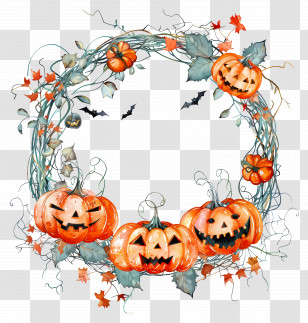 Halloween Wreath - Pumpkin Wreath For Halloween Decor Transparent PNG