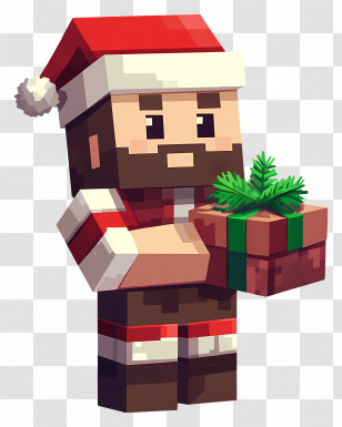 Christmas Minecraft - Pixelated Santa Claus Character With Gift Transparent PNG