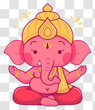 Lord Ganesha - Pink Cartoon Ganesha In Meditation Pose Transparent PNG
