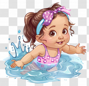 Swimming Suit - Cartoon Girl Playing In Water Transparent PNG