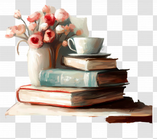 Books And Vase With Flowers - Books And Vase With Flowers In Still Life Transparent PNG