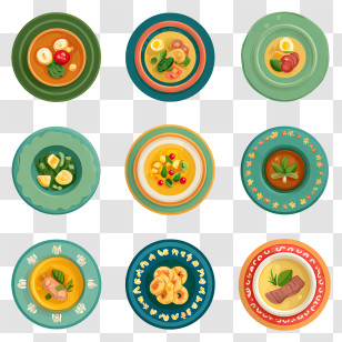 Assorted Dishes In Restaurant - Variety Of Colorful Plates Of Food Transparent PNG