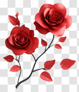 Valentines Day Roses - Red Rose With Green Leaves Transparent PNG