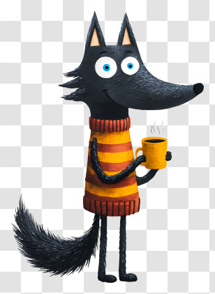 Furry Wolf - Cozy Wolf Cartoon With Coffee Transparent PNG