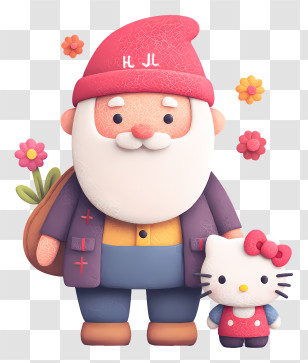 Autumn Gnome And Hello Kitty - Gnome And Hello Kitty In Cute Cartoon Style Transparent PNG