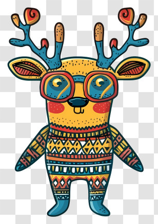 Weird Reindeer - Cartoon Deer With Colorful Tribal Patterns Transparent PNG