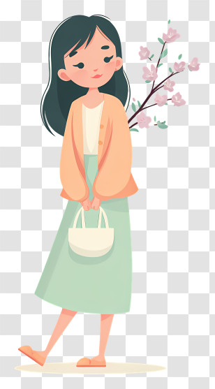 Gentle Girl With Spring Flowers Transparent PNG