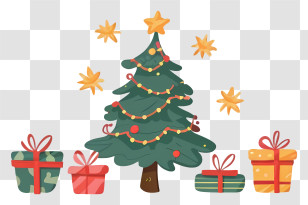 Christmas Tree - Decorated Christmas Tree With Gifts Transparent PNG