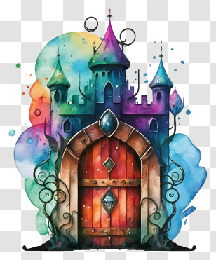 Watercolor Painting - Colorful Fantasy Castle Illustration Transparent PNG