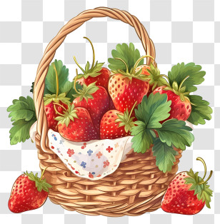 Vector Draw Design - Basket Filled With Fresh Red Strawberries Transparent PNG
