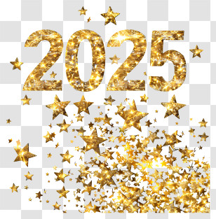 2025 - Gold Glittering 2025 Design For Celebrations Transparent PNG