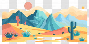 Desert Plateau - Desert Landscape Illustration With Cacti And Mountains Transparent PNG