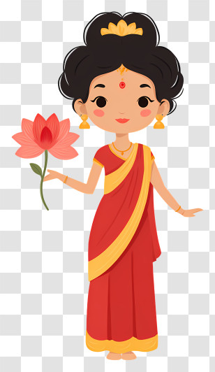 Lakshmi - Elegant Woman In Red Sari Transparent PNG