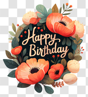 Cartoon Birthday Flower - Happy Birthday Floral Greeting Card Transparent PNG