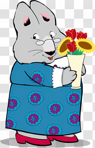 Max Ruby - Gray Bunny With Flowers Transparent PNG