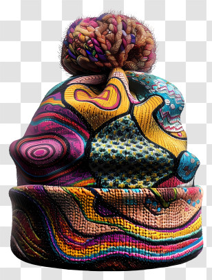 Knit Cap - Colorful Knit Hat With Pom-pom Transparent PNG