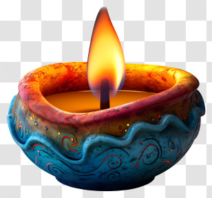 Diwali Lamp - Ornate Handcrafted Diya With Lighted Flame For Diwali Festival Transparent PNG