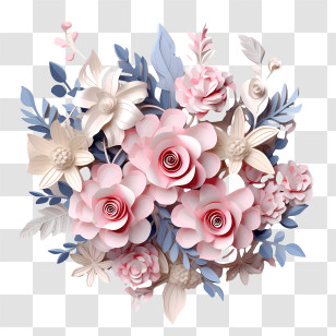 Wedding Floral Art - Pink Roses In Floral Paper Art Design Transparent PNG
