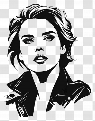Scarlett Johansson - Black And White Vector Portrait Illustration Transparent PNG