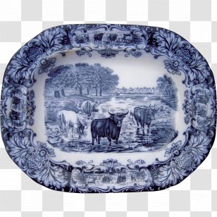 Plate Cattle Ceramic Platter Wedgwood - Flow Blue Transparent PNG