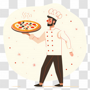 Chef Carrying Pizza - Cartoon Chef Presenting Fresh Pizza Transparent PNG