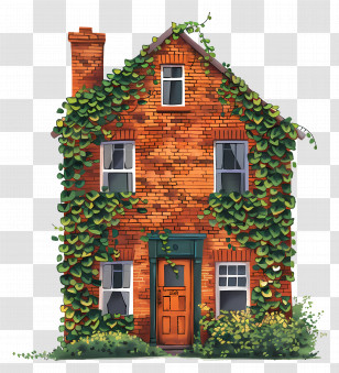 Brick House - Brick House With Ivy-Covered Exterior Transparent PNG