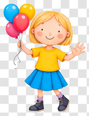Cartoon Girl Holding Balloons - Girl With Balloons Transparent PNG
