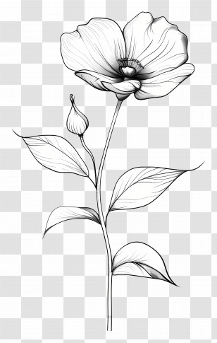 Flower - Black And White Flower Line Art Illustration Transparent PNG