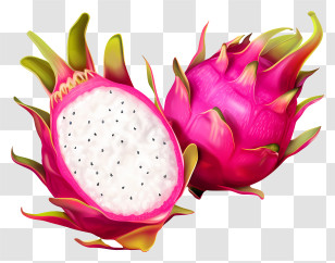Dragon Fruit - Dragon Fruit Whole And Halved Slice Transparent PNG