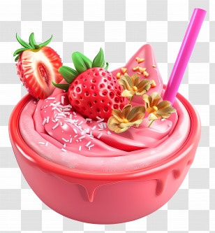 Strawberry Smoothie Bowl - Delicious Pink Smoothie Bowl Transparent PNG