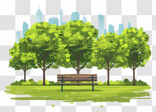 City Park Scene - Park Bench With Trees Transparent PNG