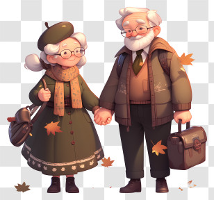 Elderly Couple Holding Hands - Elderly Couple In Autumn Transparent PNG