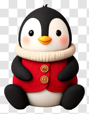 Cute Cartoon Penguin - Adorable Penguin Plush In Red Coat Transparent PNG