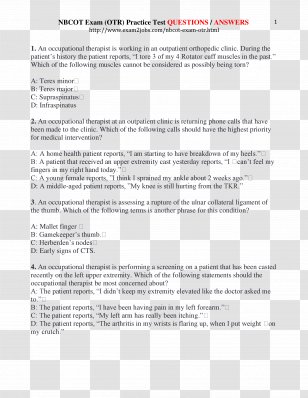 NBCOT-COTA Exam Flashcard Study System: NBCOT Test Practice Questions & Review For The Certified Occupational Therapy Assistant Examination Mental Status Paper - Document - Answer Sheet Transparent PNG