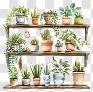 Shelf - Beautiful Indoor Shelves With Potted Plants Transparent PNG