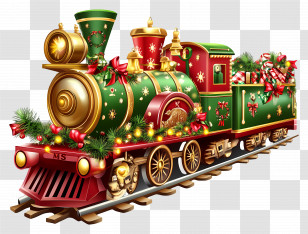 Christmas Train - Festive Christmas Train Decorated With Gifts And Lights Transparent PNG