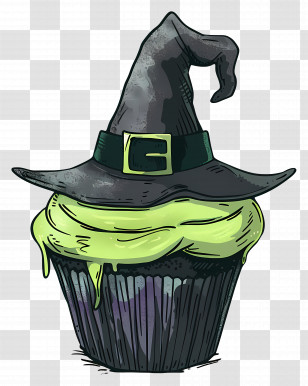 Halloween Cupcake - Halloween Witch Cupcake With Green Topping Transparent PNG