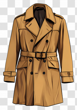 Trench Coat - Stylish Brown Trench Coat Illustration Transparent PNG