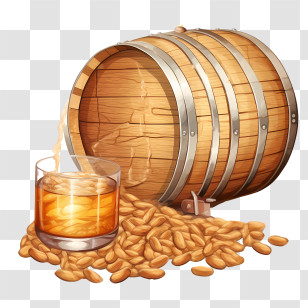 Oktoberfest - Barrel With Whiskey And Grains Transparent PNG